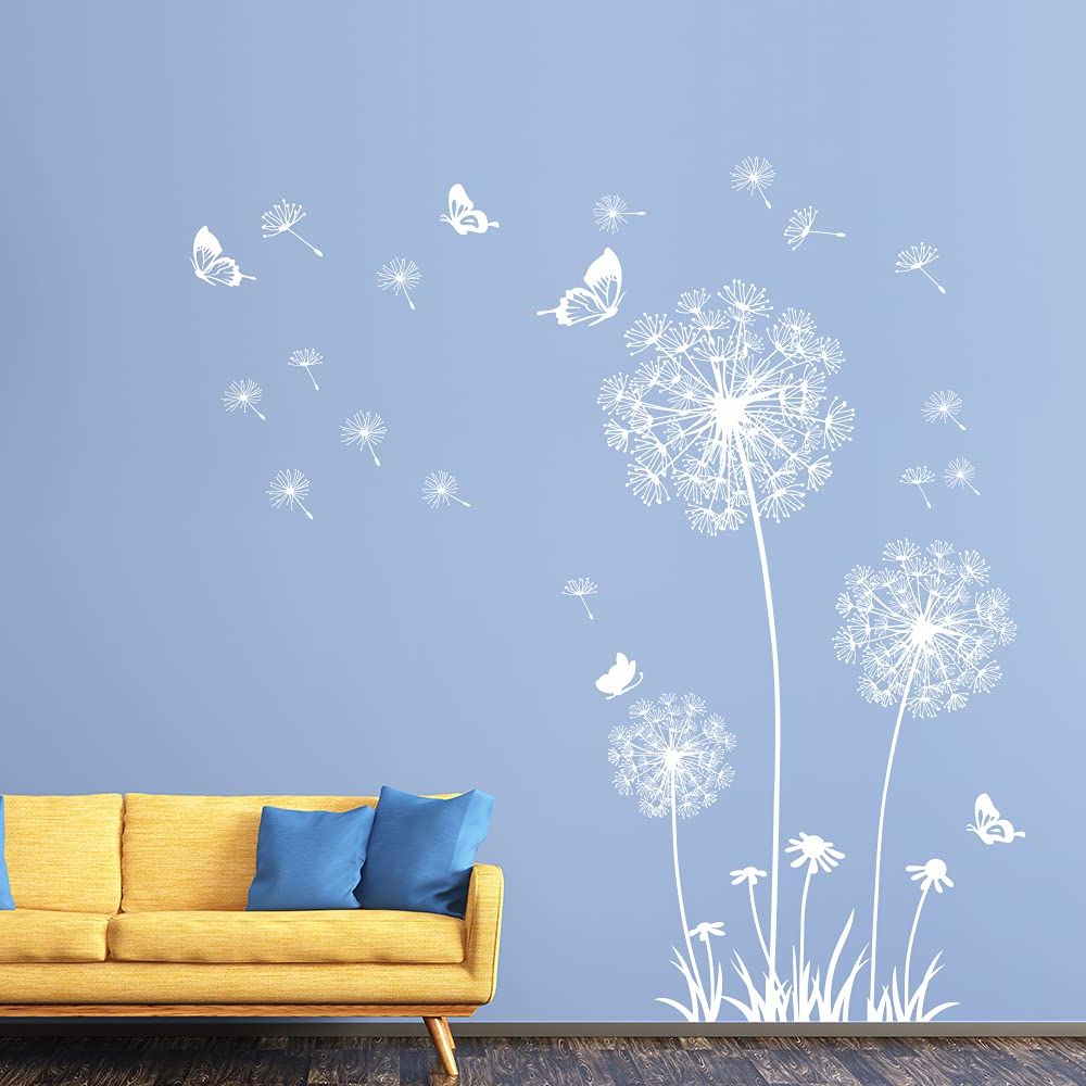 Supzone Dandelion Wall Stickers Flower Wall Decals Butterflies Flying Wall  Decors Art Stickers For Bedroom Living Room Sofa Backdrop Tv Wall Decor  (white Dandelion) – – Amazon Within Most Current Flying Dandelion Wall Art (View 5 of 15)