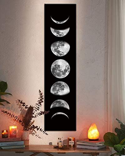 The Moon Wall Art Regarding Latest Amazon: Moon Phase Wall Art Painting, Black And White Moon Canvas Print  Poster Wall Art Decoration For Bedroom Living Room (black Unframed):  Posters & Prints (Photo 12 of 15)