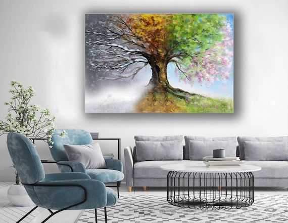 Tree Of Four 4 Seasons Spring Summer Autumn Winter Nature – Etsy With Regard To Current Spring Summer Wall Art (View 5 of 15)
