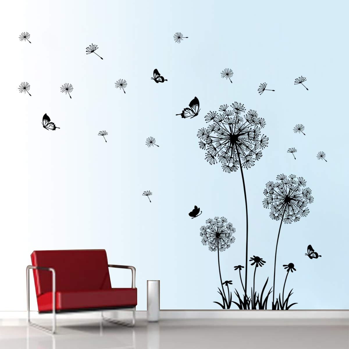 Trendy Flying Dandelion Wall Art Throughout Amazon: Decalmile Dandelion Wall Decals Flying Flowers Butterflies Wall  Stickers Dandelion Wall Art Living Room Bedroom Decor (black) : Tools &  Home Improvement (View 1 of 15)