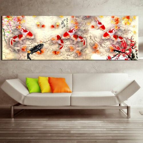 Trendy Koi Wall Art Regarding Chinese Abstract Nine Koi Fish Canvas Wall Art Landscape Poster Decoration  New (View 4 of 15)