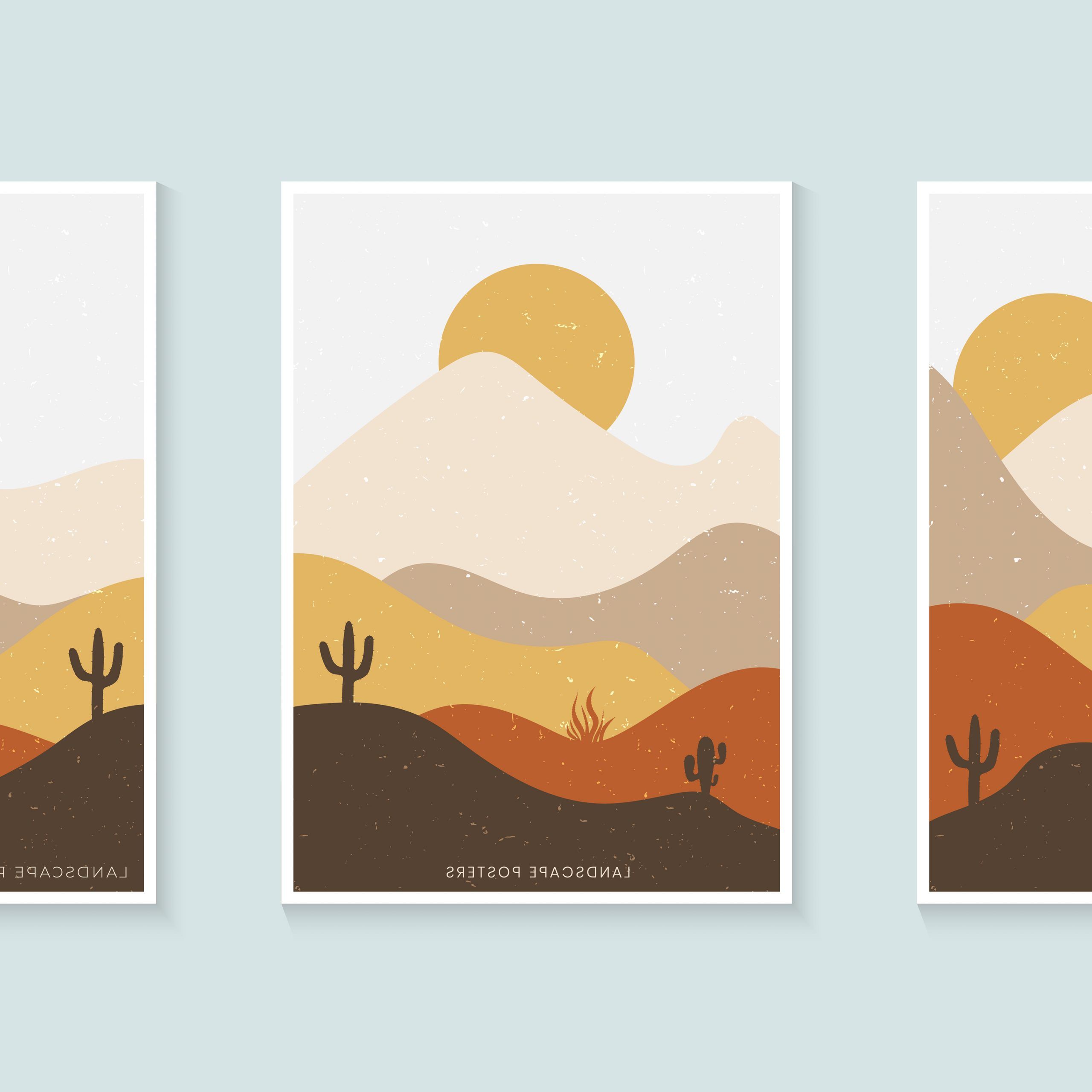 Trendy Minimalist Landscape Wall Art Intended For Abstract Minimalist Landscape Poster, Mountains And Cactus Minimalist Wall  Decor 2127455 Vector Art At Vecteezy (View 12 of 15)