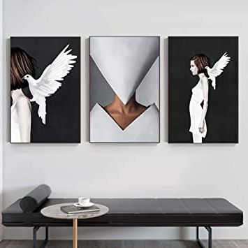 Trendy Night Angel Holy White Dress Girl Canvas Painting Pigeon Devil Witch Poster  Stampa Anime Unici 3 Pezzi Wall Art For Living Room Home Decor 16"x24" No  Frame : Amazon (View 10 of 15)