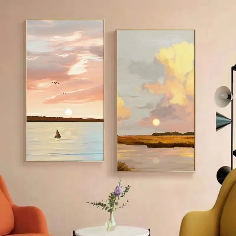 Trendy Sunset Landscape Wall Art In Sunset Landscape Abstract Canvas Painting Home Decor Poster E Stampe  Seascape Wall Art Nordic Living Room Immagini Decorative (View 2 of 15)