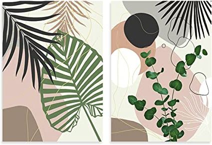 Trendy Tropical Leaves Wall Art Intended For Estate Tropical Palm Leaves Linea Geometrica Canvas Wall Art Poster Stampa  Picture Living Room Home Decor （60×80cm/23.6×31.4inch）×2pcs Senza Cornice :  Amazon (View 4 of 15)