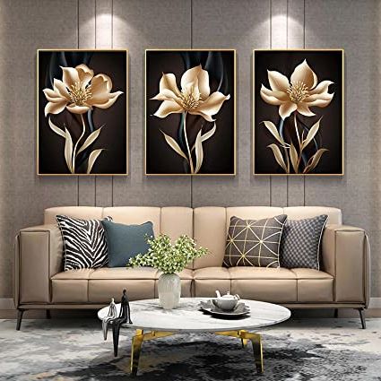 Trendy Wall Art Canvas Print Golden Black Flower Poster Light Luxury Abstract Modern  Painting Immagini A Parete Room Home Decor 30x55cm (12x22in) X3 Senza  Cornice : Amazon (View 15 of 15)