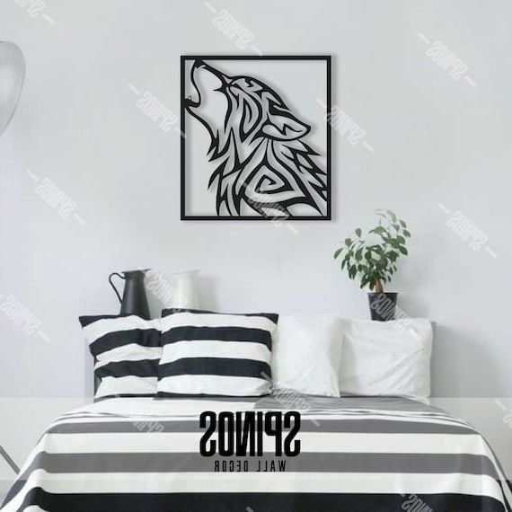 Tribal Black Wolf Wood Wall Art Predator Mdf Wall Decor Wild – Etsy France Throughout Most Up To Date Black Wood Wall Art (View 6 of 15)