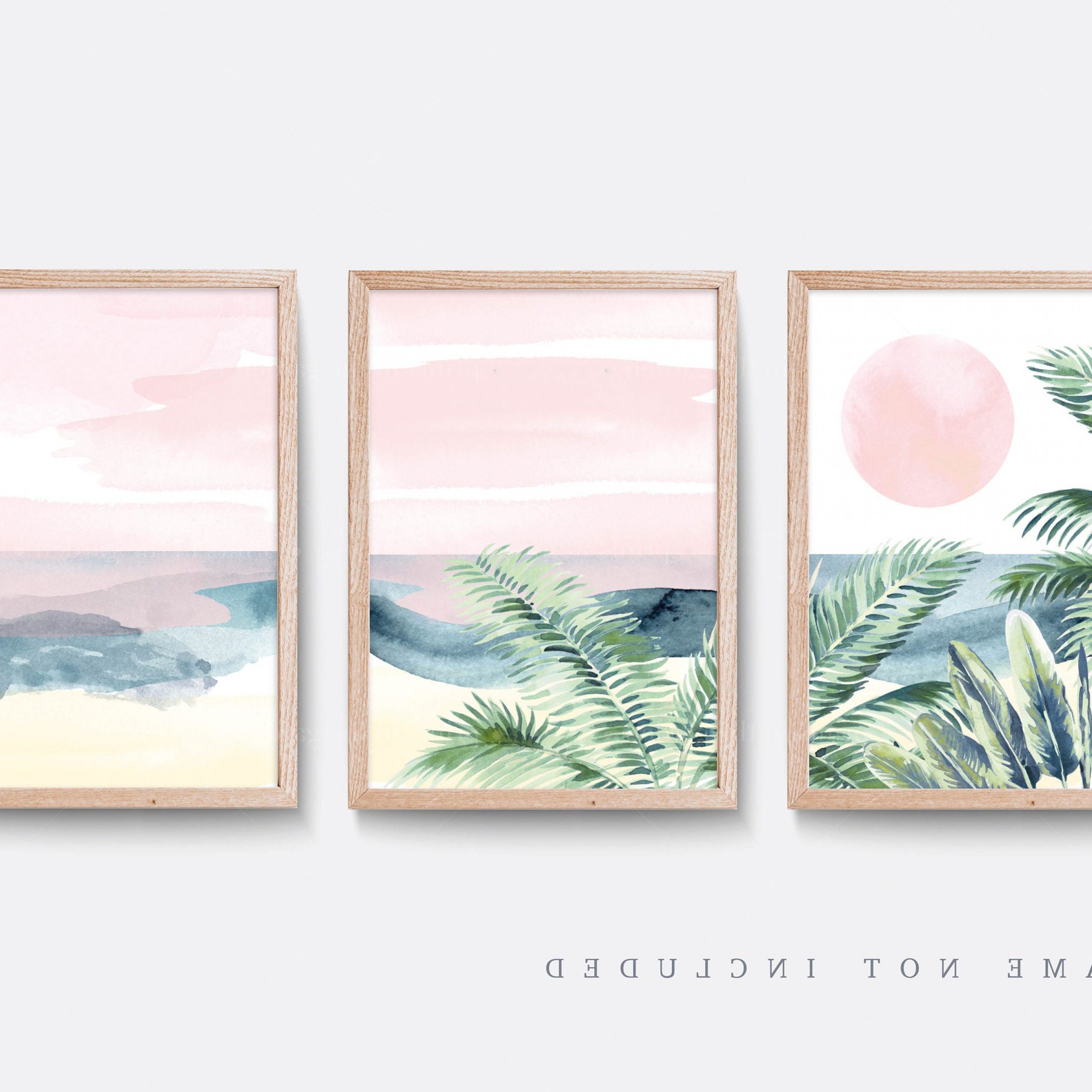 Tropical Landscape Wall Art With Recent Tropical Wall Art Set Of 3 Prints Beach Wall Art Abstract – Etsy Singapore (View 7 of 15)