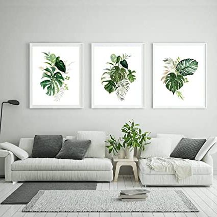 Tropical Leaf Print Poster Monstera Leaf Palm Banana Canvas Painting Green Leaves  Wall Art Pictures Living Room Decoration 16"x24"x3pcs : Amazon (View 3 of 15)