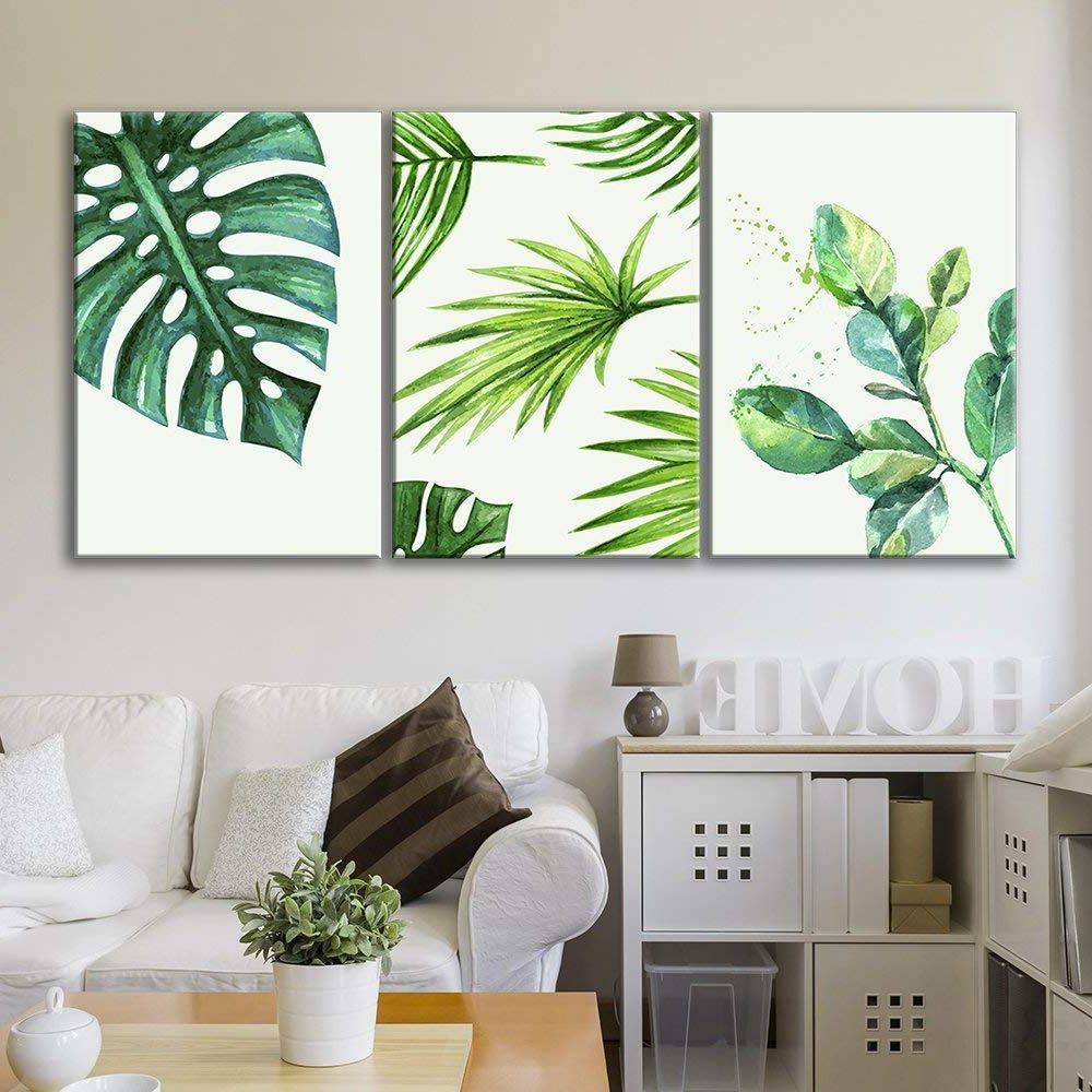Tropical Leaves Wall Art With Favorite Wall26 Style Green Tropical Leaves – Canvas Art Wall Decor – 16"x24"x3  Panels – Walmart (View 12 of 15)