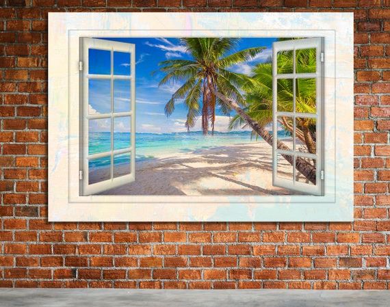 Tropical Paradise Wall Art Intended For 2017 Window To Paradise Canvas Wall Art Décor Tropical Paradise – Etsy France (Photo 2 of 15)