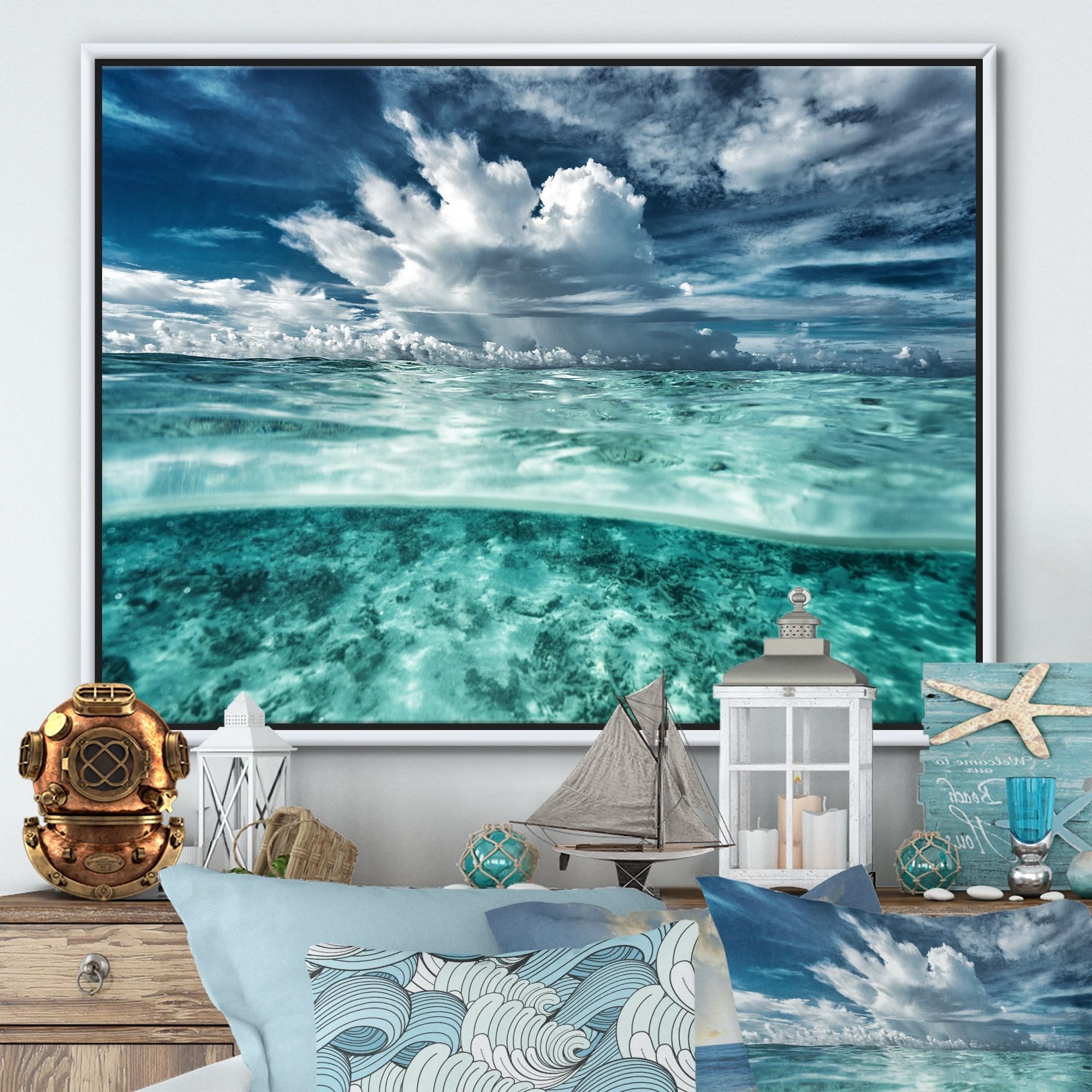 Underwater Wall Art Pertaining To Most Recently Released Designart 'amazing Underwater Seascape And Clouds' Nautical &  Coastal Framed Canvas Wall Art Print – Overstock –  (View 4 of 15)