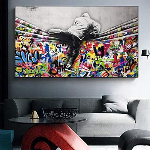 Urban Wall Art Pertaining To 2018 Banksy Pop Art Behind The Curtain Canvas Painting On The Wall Art Poster E  Stampe Graffiti Street Art Pictures Home Decorion 60x80cm Frameless :  Amazon.it: Casa E Cucina (Photo 9 of 15)