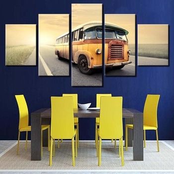 Wall Art Poster Modern Home Decor Living Room Bedroom 5 Pieces Sunset  Landscape Bus Canvas Print Painting Modular Pictures Frame Išpardavimas (Photo 5 of 15)