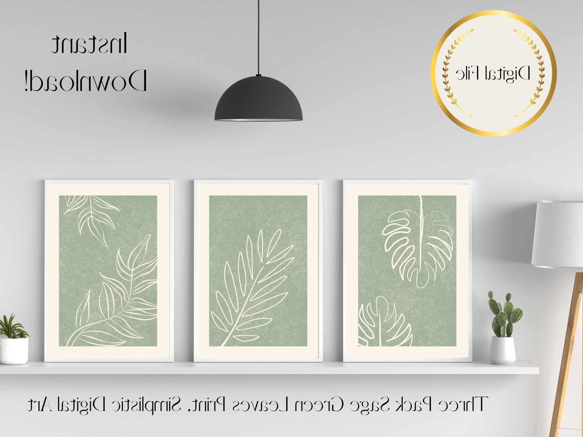 Wall Art Sage Green Leaves X 3 Instant Download Home Decor – Etsy Regarding Most Popular Light Sage Wall Art (Photo 8 of 15)
