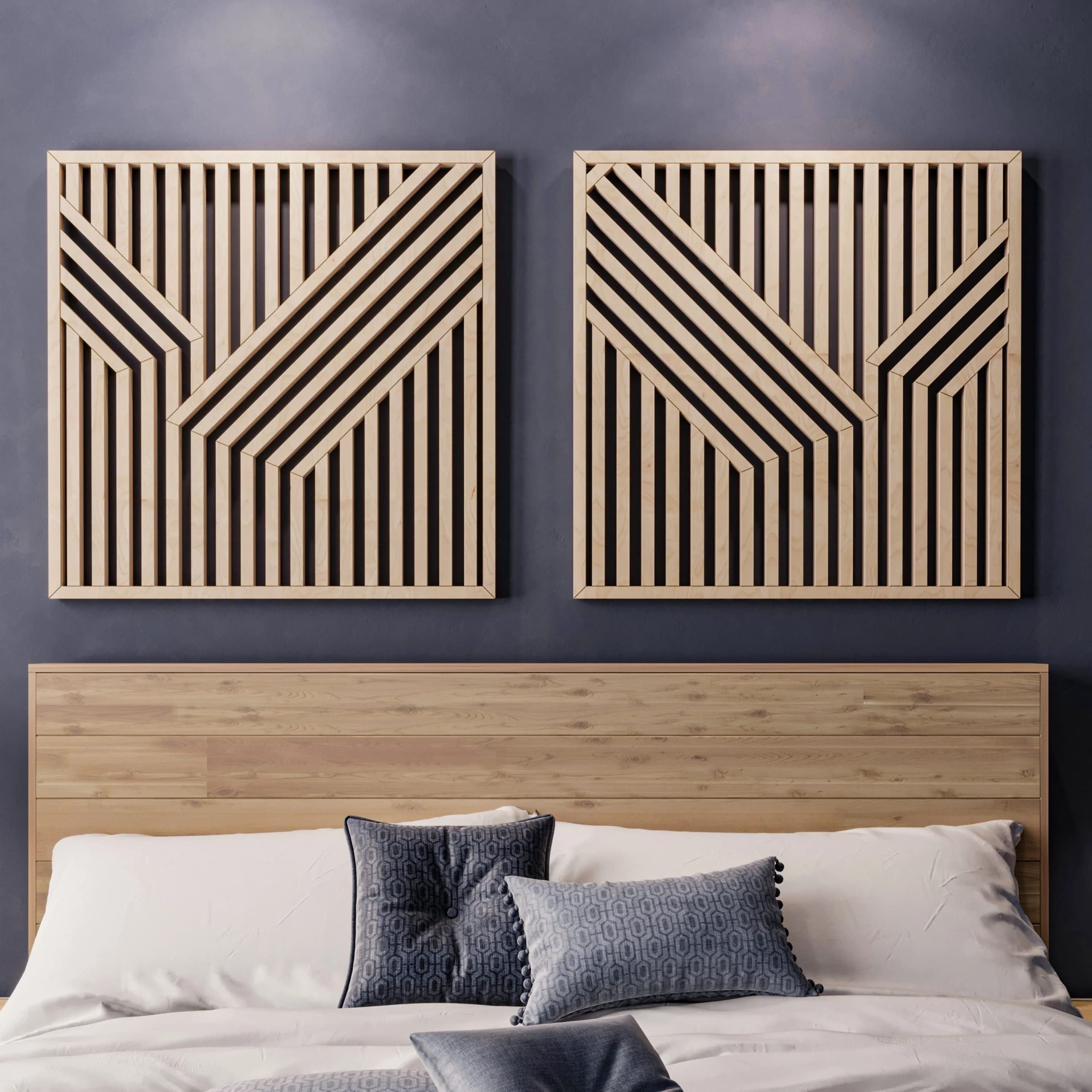 Well Known Abstract Modern Wood Wall Art Within Amazon: Other Furniture Abstract Wood Wall Art Set  Modern Geometric Wooden  Wall Hangings Set Of 2 : Home & Kitchen (View 5 of 15)