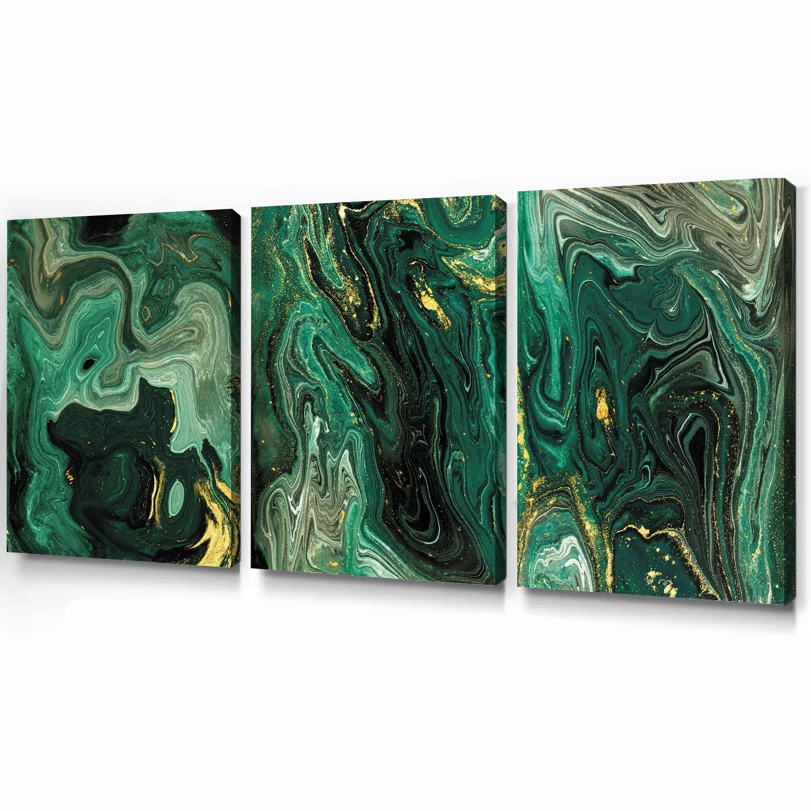 Well Known Amazon: Green Marble Flow Wall Art Modern Abstract Art Dark Green Gold  Foil Lines Marble Canvas Art Abstract Green Painting Olive Green Canvas  Print Modern Green Decor For Home 20x28inchx3pcs Unframd Poster : With Regard To Olive Green Wall Art (View 8 of 15)