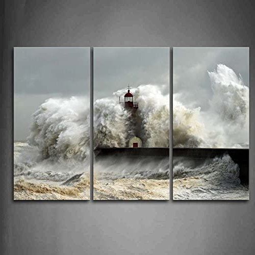 Well Known Amazon: Lighthouse In The Waves Of The Sea Wall Art Painting The  Picture Print On Canvas Seascape Pictures For Home Decor Decoration Gift:  Posters & Prints Throughout The Seawall Art (View 13 of 15)