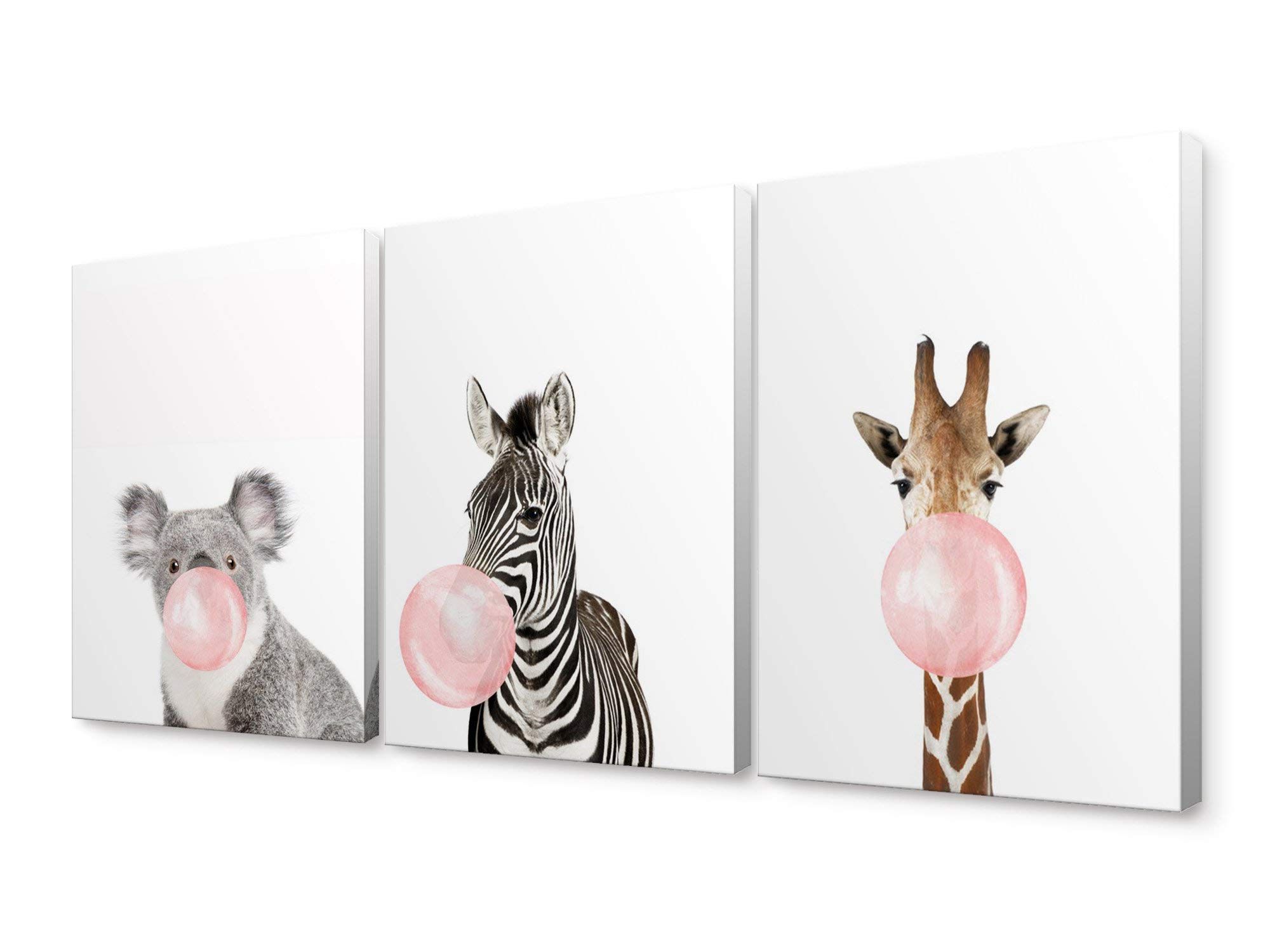 Well Known Amazon: Niwo Art Pink Bubble Gum, 3 Piece Animal Canvas Wall Art Home  Decor,framed Ready To Hang: Posters & Prints In Bubble Gum Wood Wall Art (View 3 of 15)