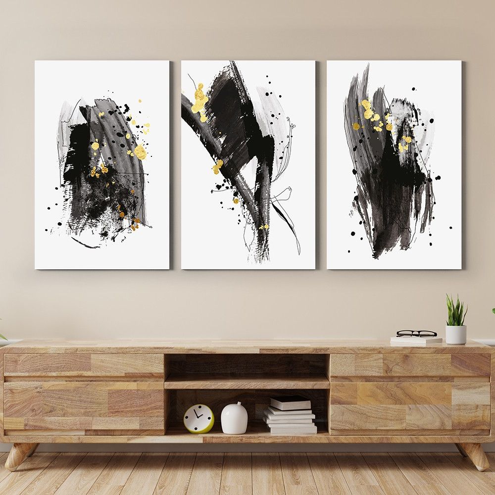 Well Known Brush Pattern Canvas Painting, Black And White, Abstract Canvas Painting, Modern  Canvas Art, Home Wall Decoration, 3 Piece Set For Modern Pattern Wall Art (View 12 of 15)
