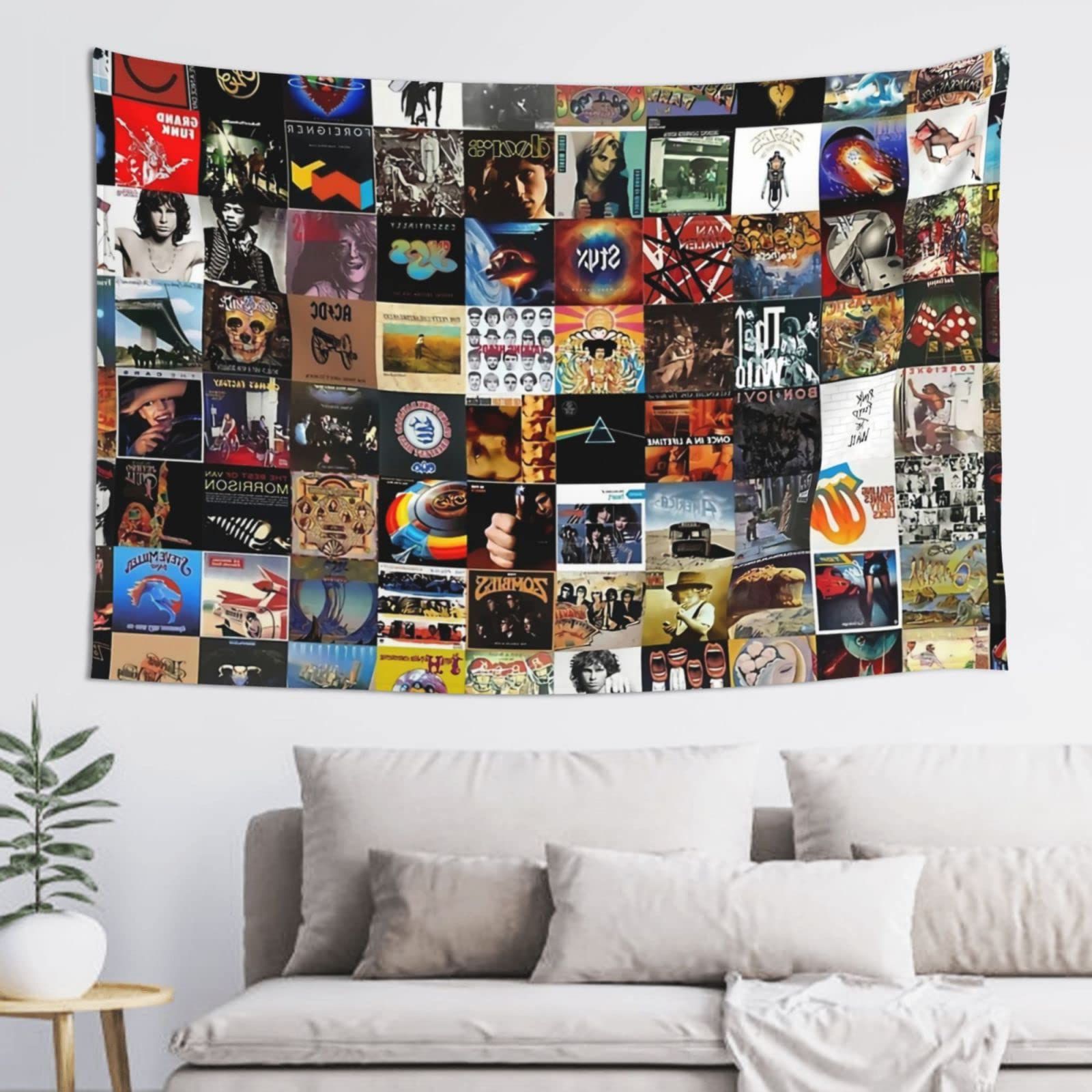 Well Known Classic Rock Wall Art Regarding Amazon: Classic Rock Band Collage Tapestry Music Album Cover Posters Wall  Hanging Tapestries Wall Blanket Wall Art For Living Room Bedroom Dorm Decor  60x40 Inch : Home & Kitchen (Photo 8 of 15)