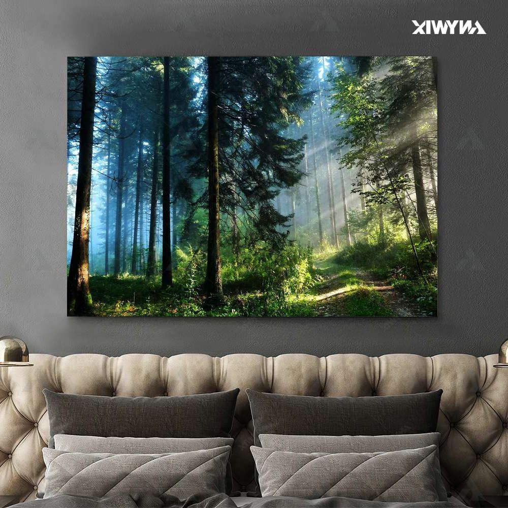 Well Known Forest Canvas Wall Art Green Tall Trees In Forest Landscape Large Sizes  Wrapped Or Framed Canvas – Anywix With Regard To Forest Wall Art (View 12 of 15)