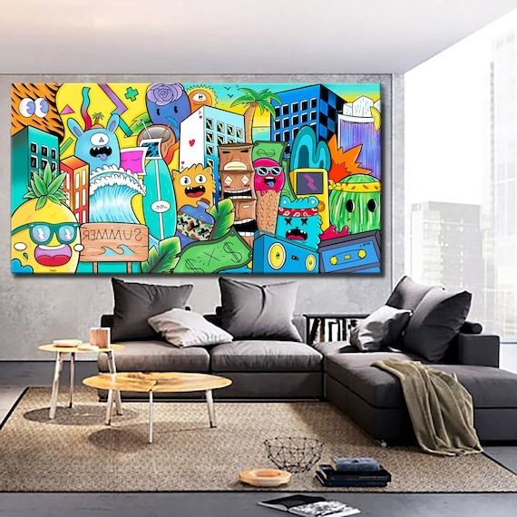Well Known Graffiti Style Wall Art Intended For Extra Large Graffiti Style Painting Street Art Canvas Art – Etsy (View 10 of 15)