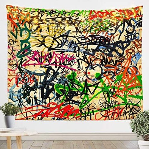 Well Known Manfei Graffiti Tapestry Street Art Hip Hop Wall Hanging For Bedroom Living  Room Modern Fashion Design Wall Blanket Tapestries Microfiber Home Wall  Decoration, Small 51.2 X  (View 9 of 15)