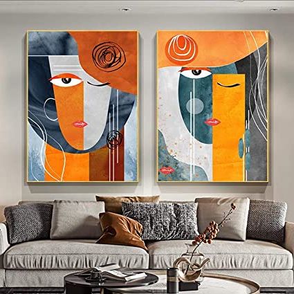 Well Known Modern Abstract Faces Geometric Canvas Painting Poster E Stampe  Contemporanei Living Room Home Decor Wall Art Pictures 50x80cmx2pcs Senza  Cornice : Amazon (View 6 of 15)