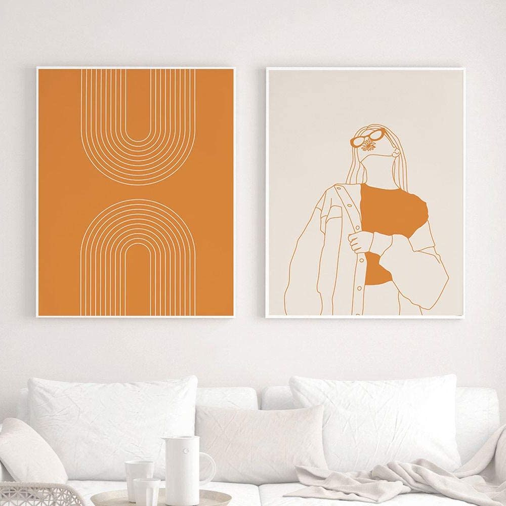 Well Known Retro Art Prints 70s Style Gallery Wall Bundle Girls Poster Abstract  Minimal Line Art Canvas Painting Pictures Boho Home Decor50x70cmx2 No Framed  : Amazon (View 8 of 15)