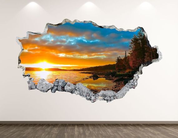 Well Known Sunrise Wall Art For Sunrise Wall Decal Beach 3d Smashed Wall Art Sticker Kids – Etsy France (View 7 of 15)