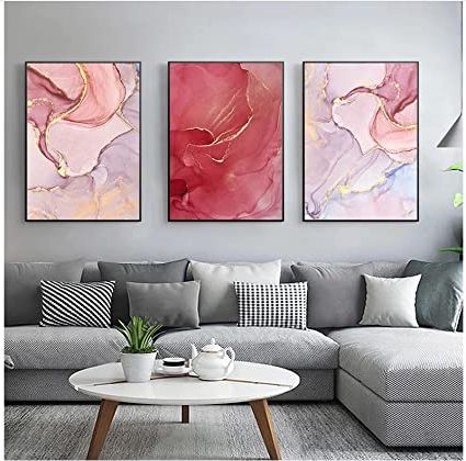 Well Liked Qiaob Abstract Wall Art, Modern Abstract Beautiful Colorful Golden Petals Ink  Canvas Painting Wall Art Nordic Print Decor Picture No Frame : Amazon (View 2 of 15)