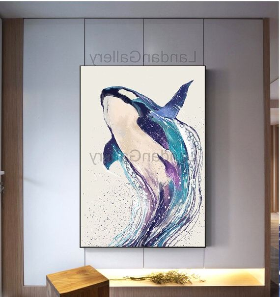Whale Wall Art Pertaining To Trendy Aquarelle Splash Whale Wall Art Imprimable Abstrait Whale – Etsy France (View 2 of 15)