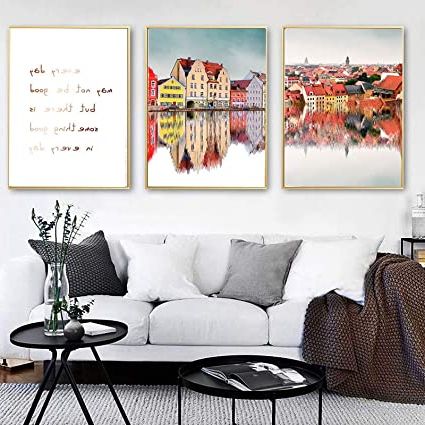 Widely Used Abstract Lake Canvas Wall Art Canvas Painting Nordic Town Reflection  Landscape Pictures Poster E Stampa Home Decor 40x60cmx3 Frameless :  Amazon (View 14 of 15)