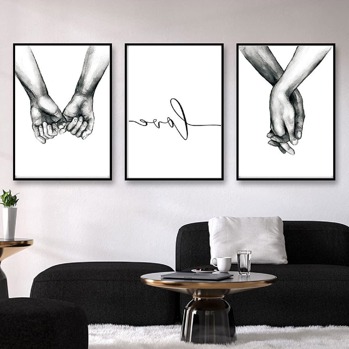 Widely Used Minimalist Wall Art Throughout Amazon: Hands Forever No Framed Canvas Wall Art,love And Hand In Hand Minimalist  Wall Art,black And White Canvas Line Art Print Poster,wall Art Sketch Art  Line Painting For Bedroom: Posters & Prints (View 12 of 15)