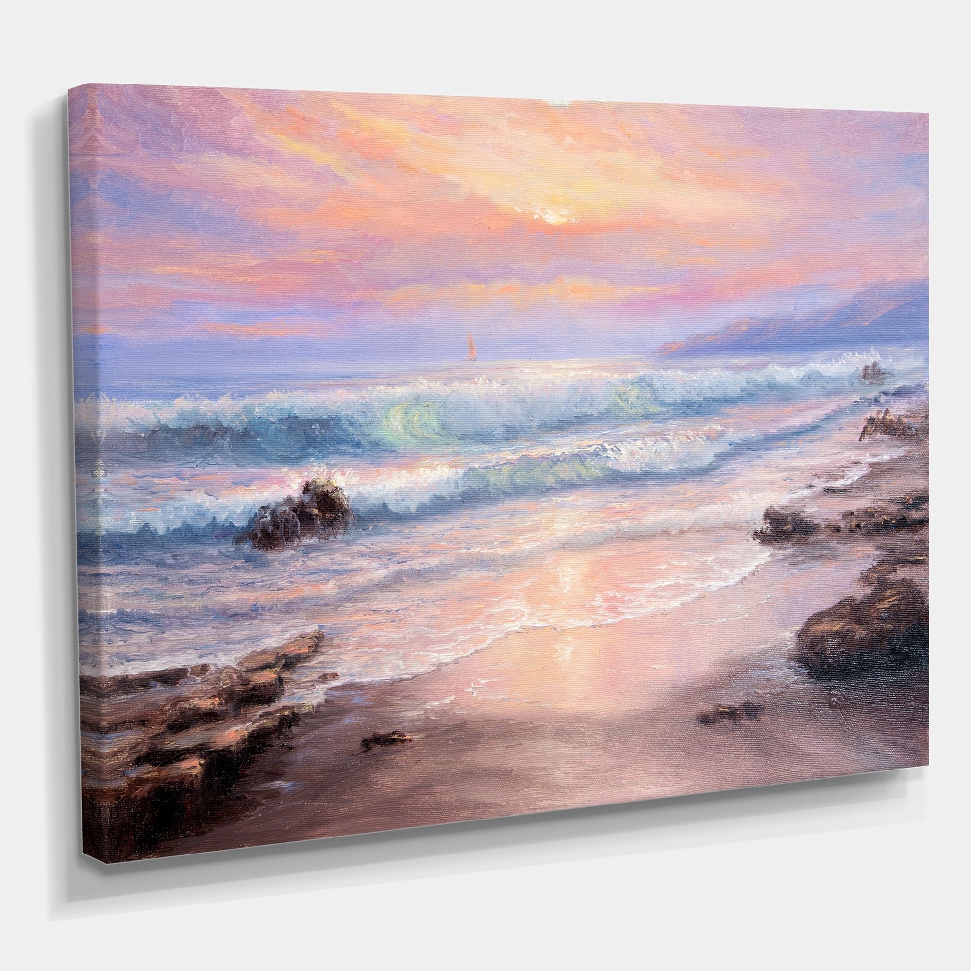 Widely Used Pastel Sunset Wall Art Pertaining To Designart 'pastel Purple Sunset Over Incoming Ocean I' Nautical &  Coastal Canvas Wall Art Print – Overstock –  (View 15 of 15)