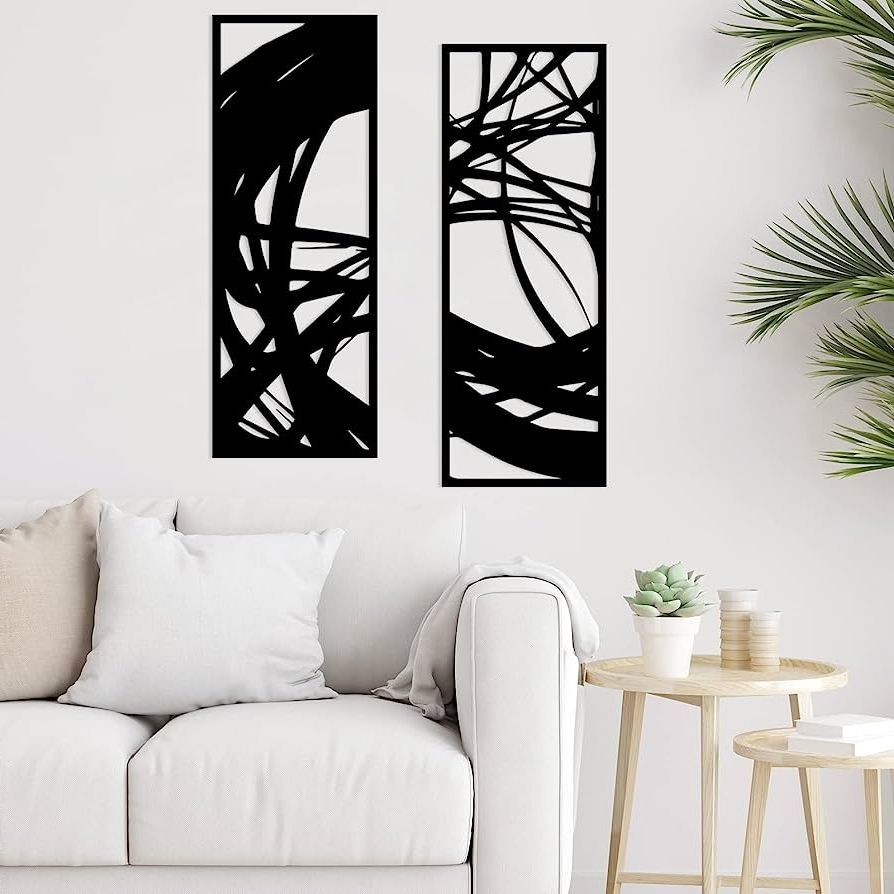 2018 Amazon: 2 Pcs Metal Wall Art, Metal Wall Decor Minimalist Wall Art Black  Abstract Wall Decor Vertical Geometric Modern Black Wall Hanging 15 X 9  Inch For Home Family Bedroom Office Decorations Inside Black Minimalist Wall Art (Photo 8 of 15)