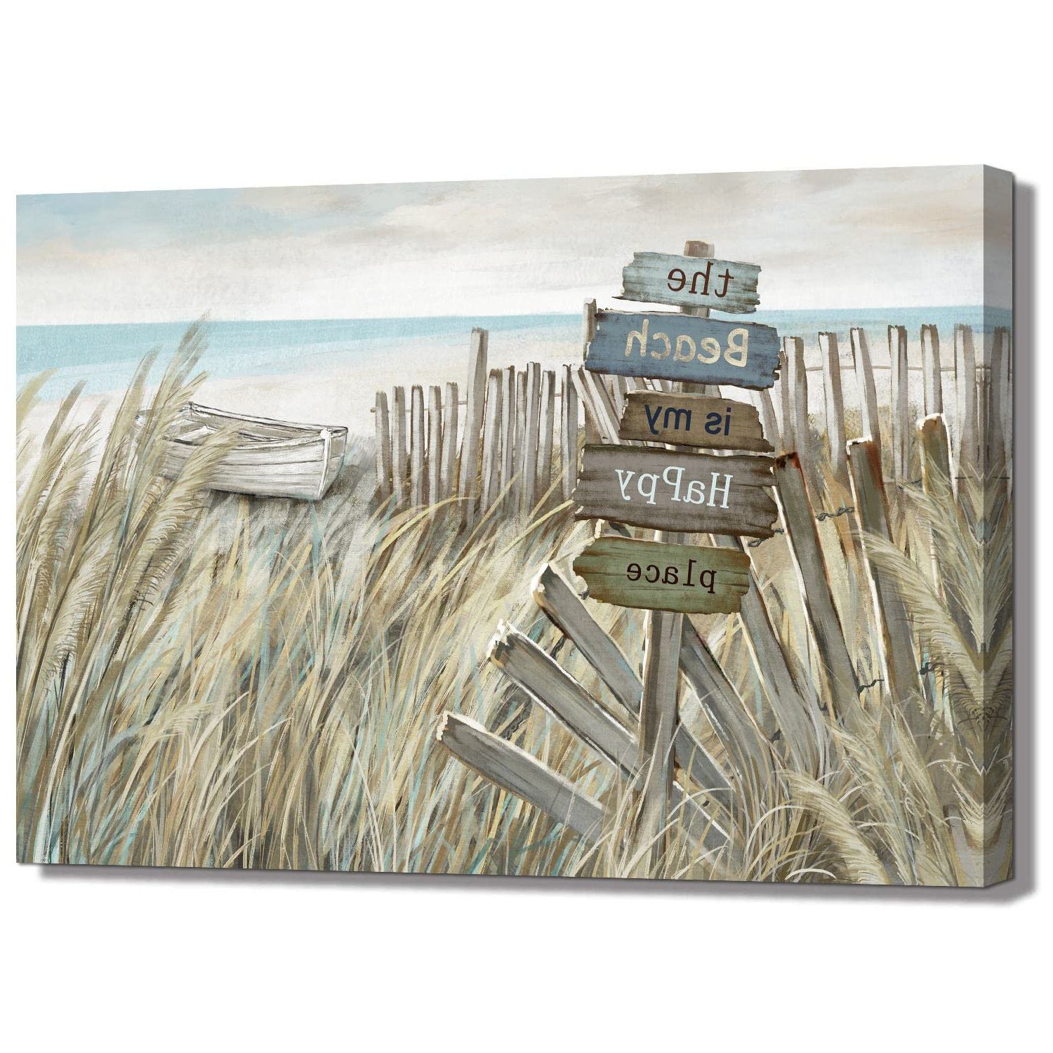 2018 Amazon: Canvas Wall Art With Fence Beach Seascape Painting Prints  Modern Pictures Decor For Bedroom Bathroom Living Room Home Office  (beach 2, 16"x24"): Posters & Prints Inside Bathroom Bedroom Fence Wall Art (Photo 1 of 15)