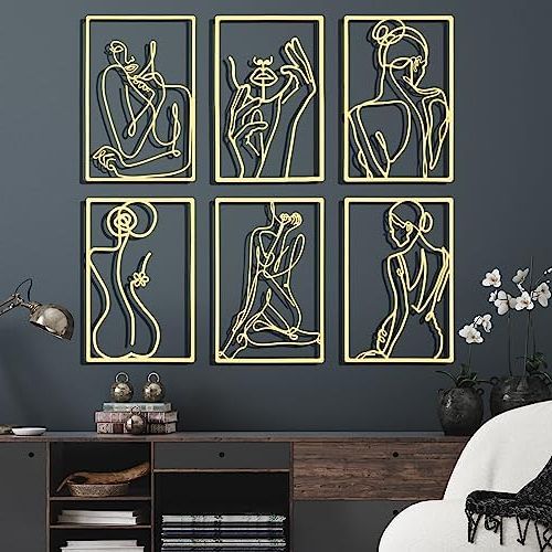 2018 Amazon: Cindeer 6 Pcs Metal Wall Decor Metal Abstract Woman Wall Art  Modern Decor Aesthetic Hanging Art Large Single Line Wall Sculpture For  Home Bedroom Living Room (gold) : Home & Kitchen In Large Single Line Metal Wall Art (Photo 3 of 15)