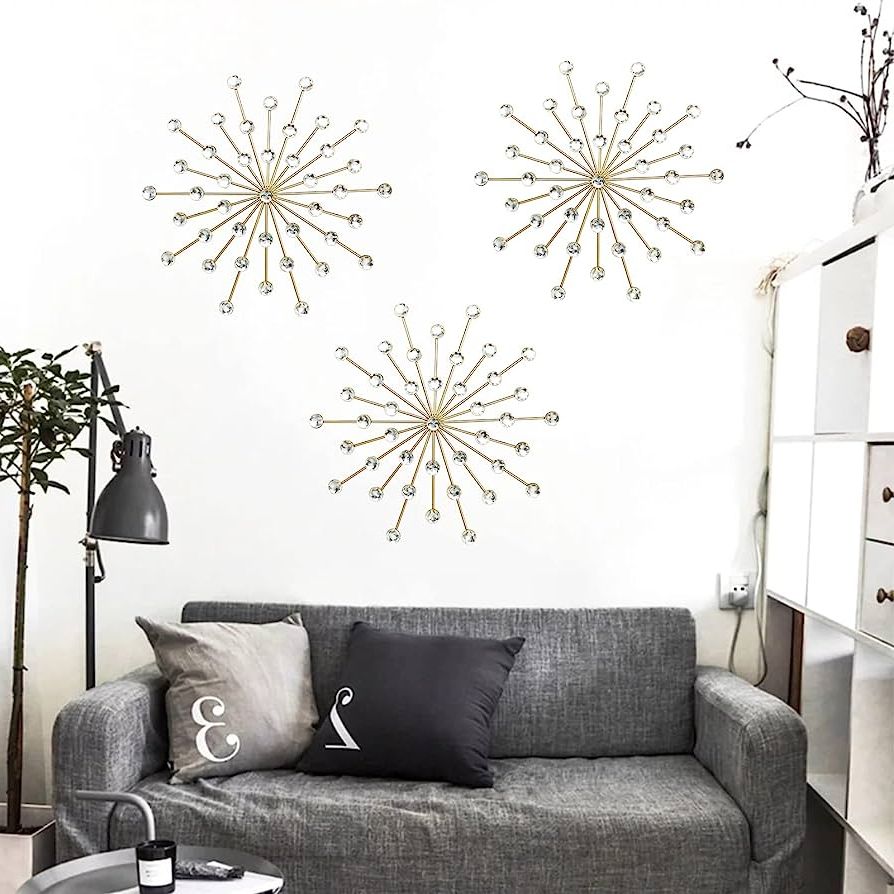 2018 Amazon: Zexuiru 3 Set Gold Metal Jeweled Wall Art Bling Crystal Home  Décor Starburst Rhinestone Wall Hanging Diamond Accents : Home & Kitchen Within Starburst Jeweled Hanging Wall Art (Photo 3 of 15)