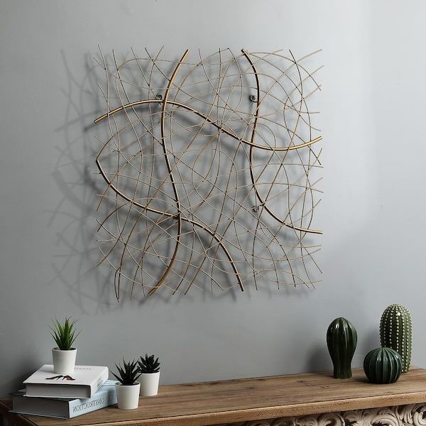 2018 Luxenhome Large Gold Abstract Square Metal Wall Art Wha932 – The Home Depot Within Gray Metal Wall Art (View 12 of 15)