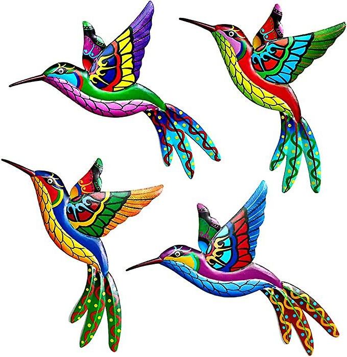 4 Pcs Metal Hummingbird Wall Decor Art , Colorful Birds Sculpture Hanging  Garden 3d Metal Hummingbird For Indoor Outdoor Backyard Living (View 3 of 15)