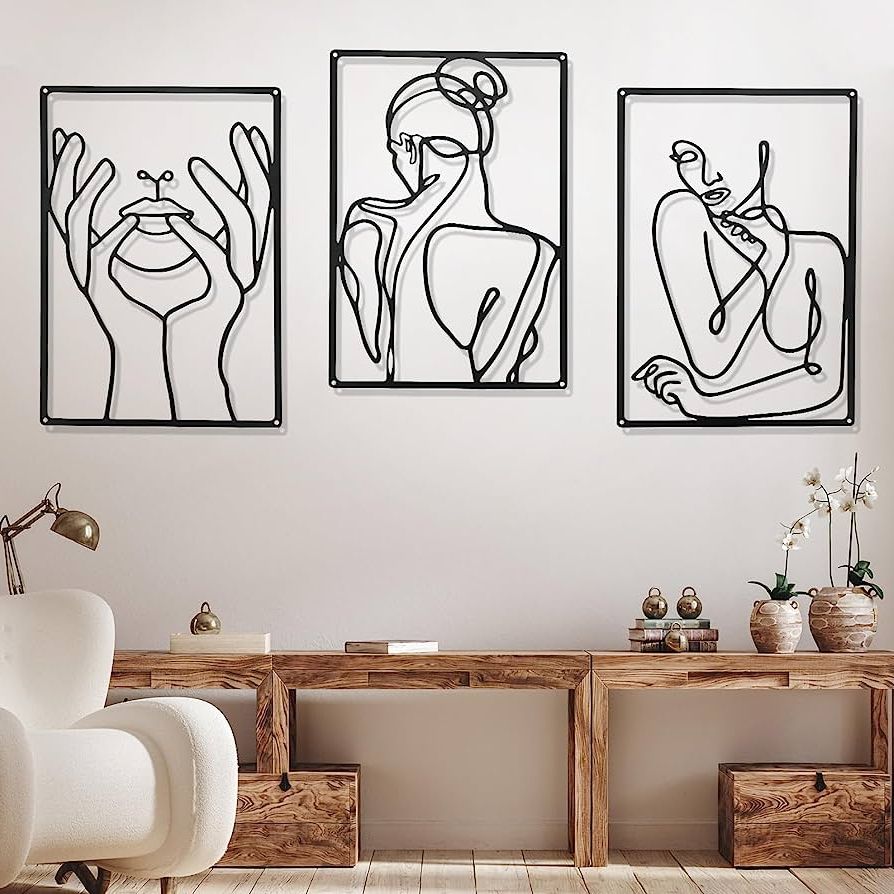 Abstract Silhouette Wall Sculptures Within Best And Newest 3 Pieces 35*25cm Metal Wall Decor, Abstract Woman Wall Art, Modern  Minimalist Wall Decor, Black Line Wall Sculpture, Female Silhouette Wall  Hanging Decorations For Bedroom Kitchen Bathroom Living Room :  Amazon.co.uk: Home (Photo 2 of 15)