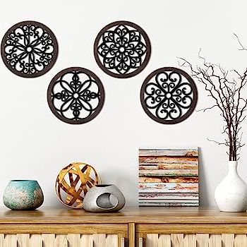 Amazon: 4 Pieces Thicken Rustic Wall Decor Farmhouse Wall Art Decor  Wooden Hollow Carved Design Rustic Round Wall Art For Living Room Bedroom  Hallway Decor Office Kitchen Wall Decoration (black, Brown) : Inside Most Recently Released Rustic Decorative Wall Art (View 3 of 15)