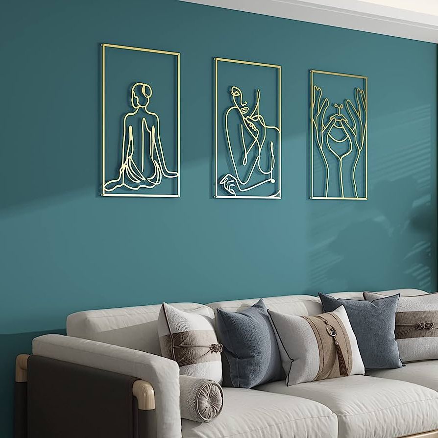 Amazon: Deatee Large Gold Wall Decor Set Of 3, 23.6 X 15.7 Inches Full Metal  Wall Decor, Minimalist Wall Art, 3d Female Abstract Single Line Modern Wall  Decor For Bedroom, Wall Sculptures Within Most Up To Date Large Single Line Metal Wall Art (Photo 7 of 15)