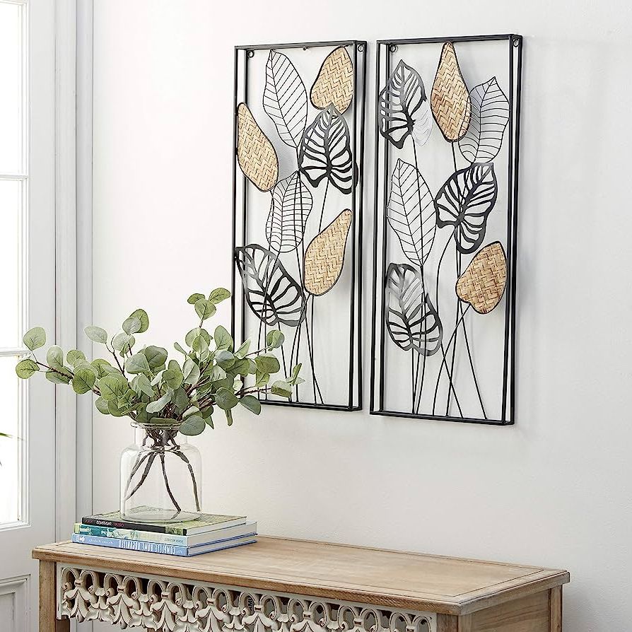 Amazon: Deco 79 Metal Leaf Tall Cut Out Wall Decor With Intricate Laser  Cut Designs, Set Of 2 12"w, 30"h, Black : Home & Kitchen Inside Preferred Tall Cut Out Leaf Wall Art (Photo 5 of 15)