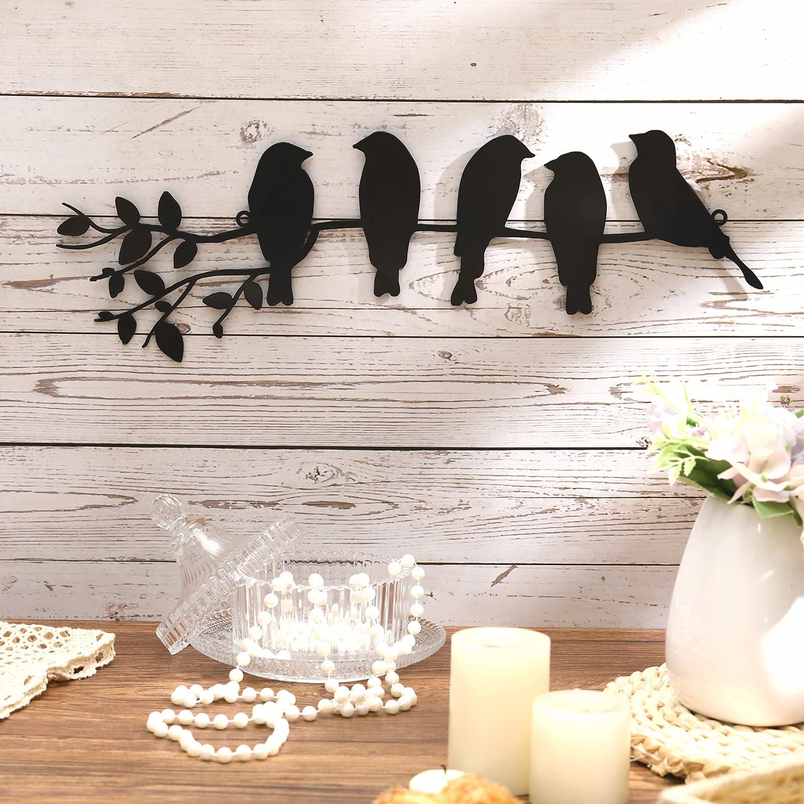 Amazon: Ferraycle Metal Bird Wall Art Birds On The Branch Wall Decor  Leaves With Birds Metal Sculpture Bird Silhouette Metal Ornament Branch Wall  Hanging Sign For Balcony Garden Home Decor (black) : Regarding Newest Metal Bird Wall Sculpture Wall Art (Photo 4 of 15)