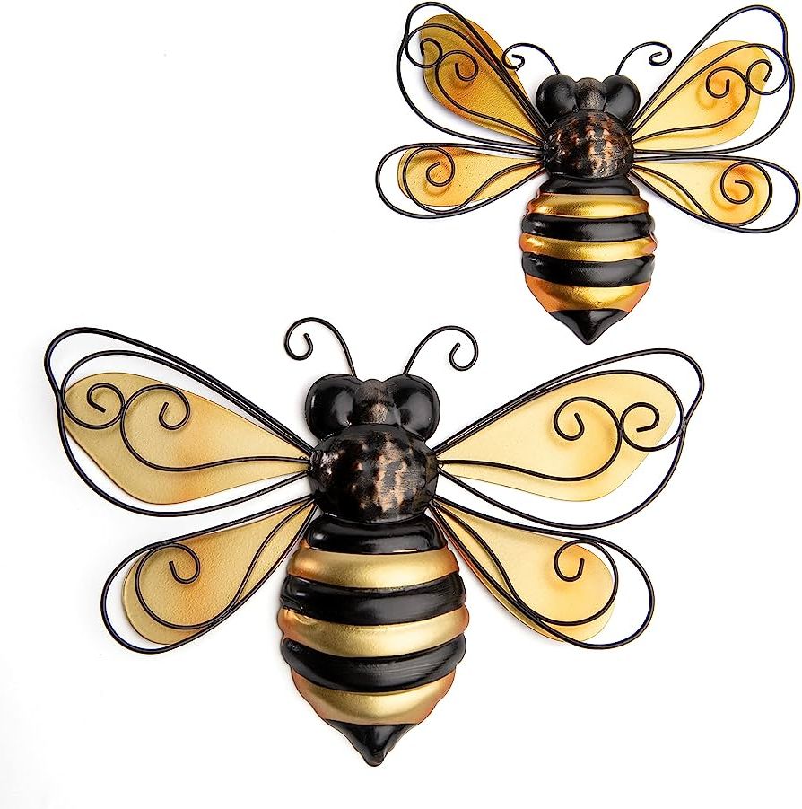 Amazon: Giftcraft Metal Bee Wall Decor Set Of 2, Bee Metal Wall Decor,  Bee Metal Wall Art, Wall Decor For Living Room, Bedroom, Bathroom,  Farmhouse, Metal Home Decor Wall Sculpture : Home Intended For Most Popular Bee Ornament Wall Art (View 4 of 15)