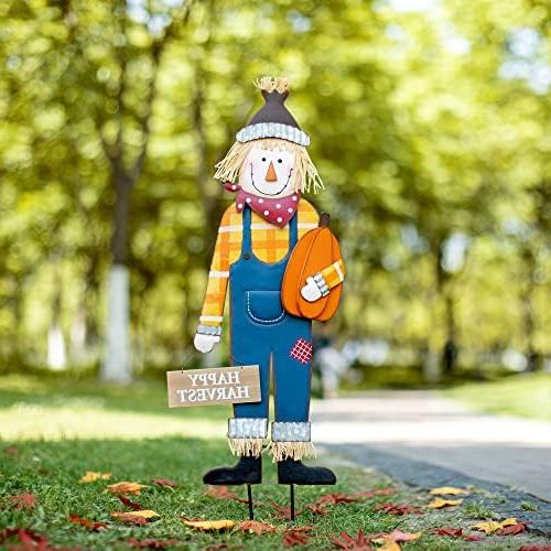 Amazon: Glitzhome 36"h Fall Metal Scarecrow Decorative Garden Stake  With Pumpkin Porch Sign For Fall Harvest Wall Decor Standing Sign For  Outside, Front Door, Garden, Patio, Thanksgiving Decorations : Patio, Lawn & Regarding Trendy Metal Sign Stake Wall Art (Photo 13 of 15)