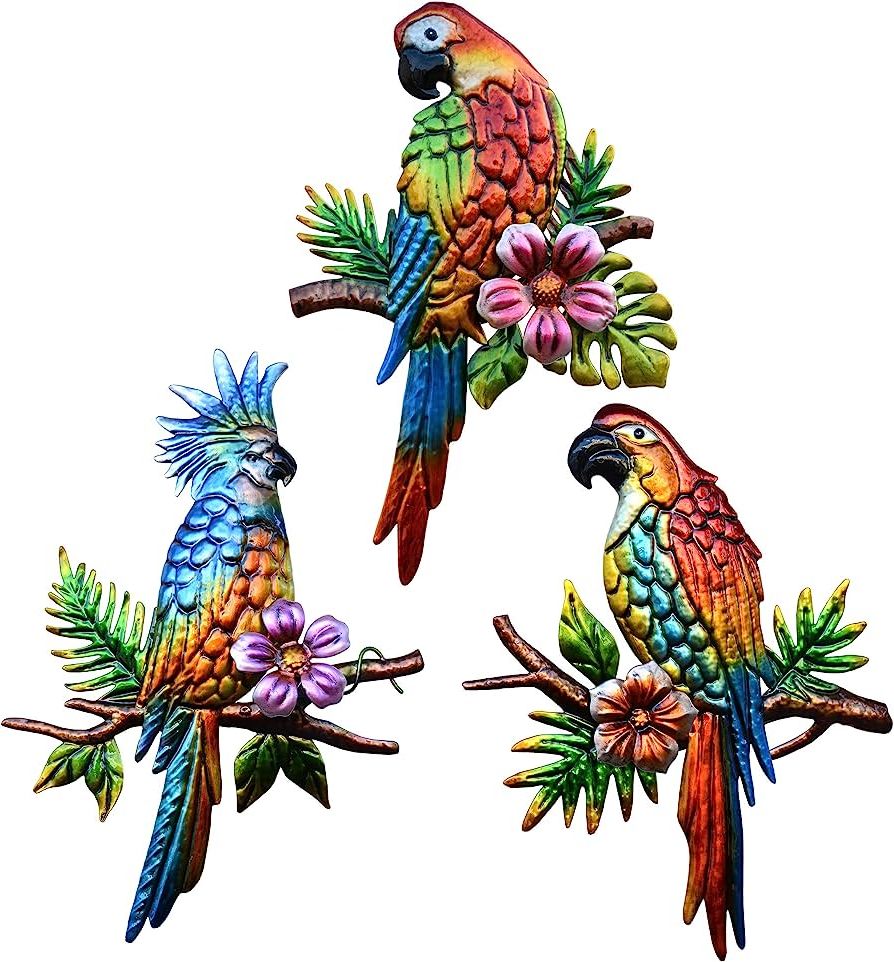 Amazon : J Fly Parrot Tropical Wall Art Decor Metal Bird Wall Decor  Outdoor Decorations For Patio Wall Fence Garden Home Kitchen Balcony  Tropical Bird Macaw Wall Sculpture Hanging For Indoor Outdoor : With Favorite Bird Macaw Wall Sculpture (View 2 of 15)